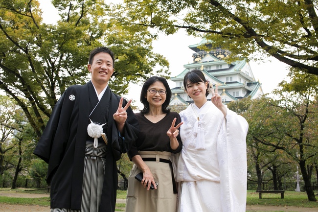 和装前撮り写真撮影 大阪城 お母様白無垢＋紋付.jpg