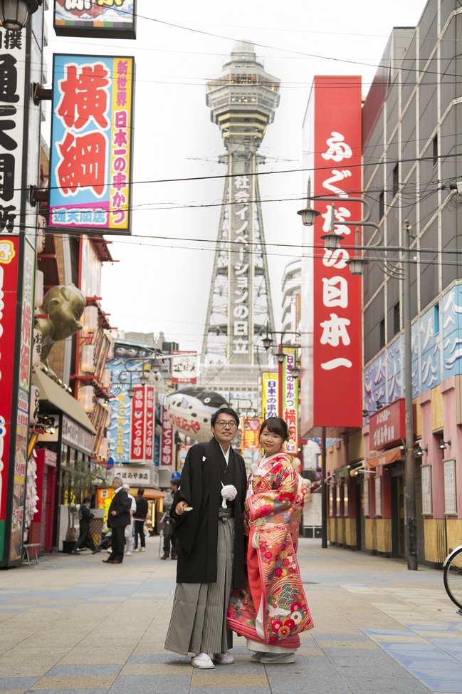 フォトウエディング大阪名物通天閣 色打掛ロケ.jpg
