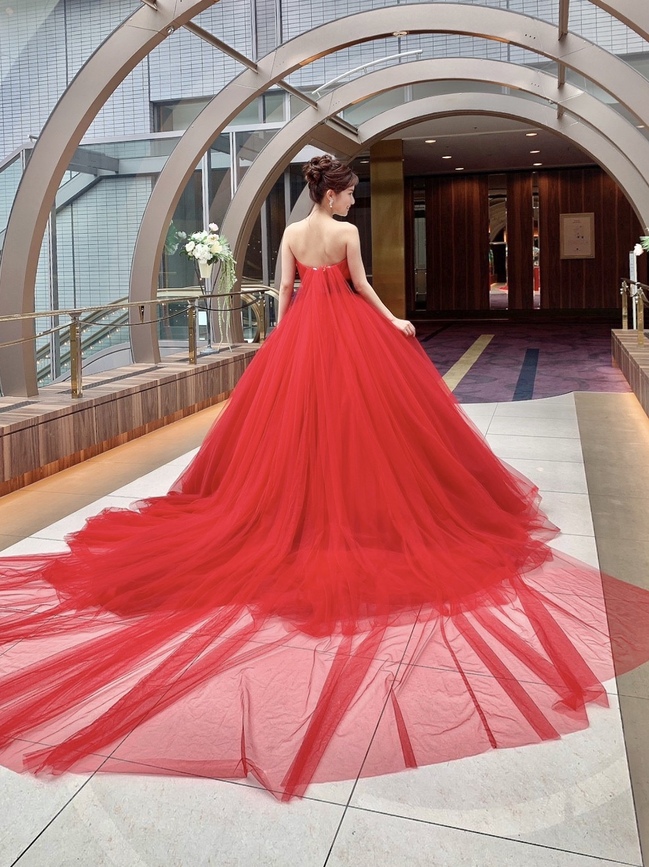 カラードレス 赤 ビビッド チュール ドレス.JPG