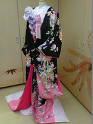 色打掛　黒×ピンク　花丸紋刺繍