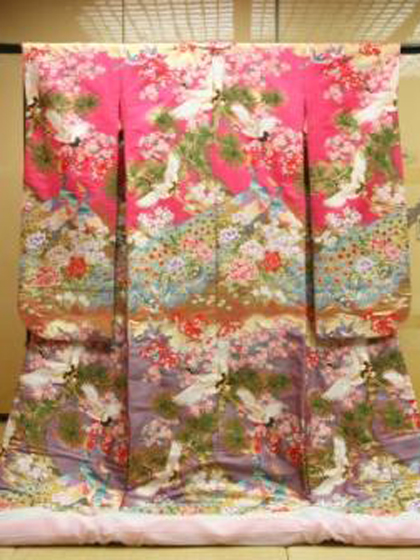 色打掛 紫ぼかし ピンク地 花鳥風月