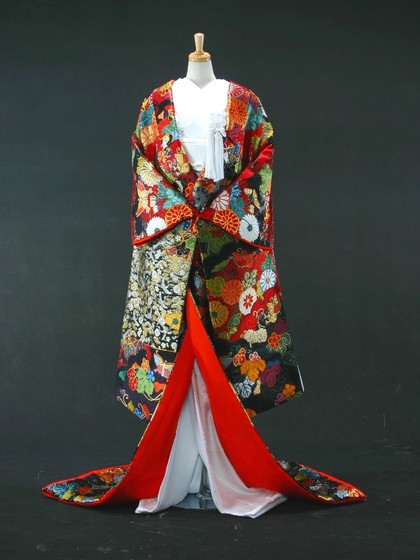 色打掛 赤 黒 織り 　