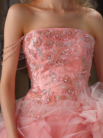 カラードレス　ピンク ビジュー （襟フリル）