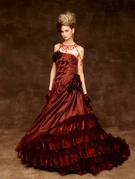 カラードレス　ブラウン 茶色 のフィットアンドフレアライン