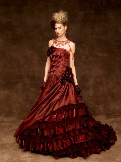 カラードレス　ブラウン 茶色 のフィットアンドフレアライン