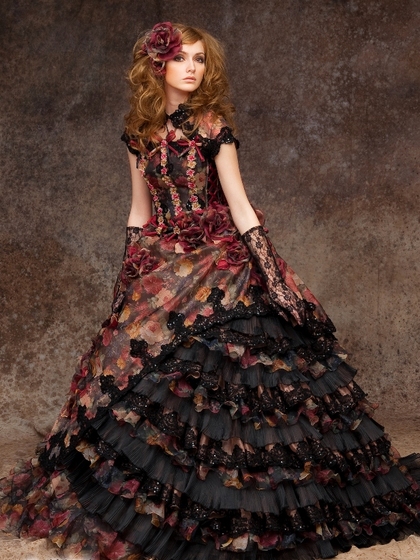 カラードレス ゴシック調 ブラウン