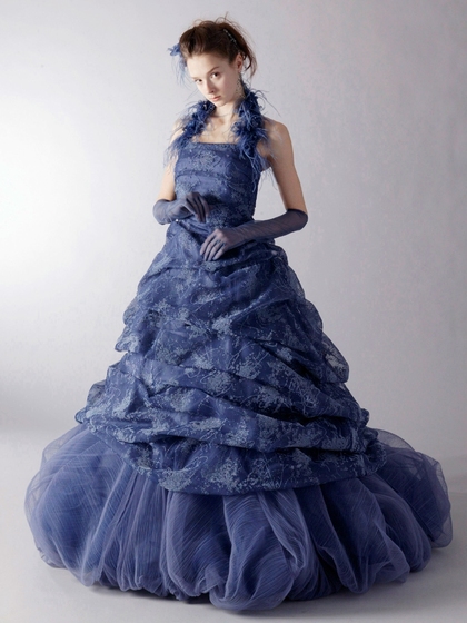 カラードレス 紺 バルーンタイプ（ホルターネック）