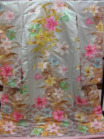 色打掛 水色 ゆりの花