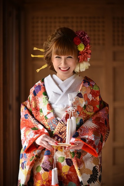 唐織 色打掛 秋海棠虫籠文様 夫婦鶴