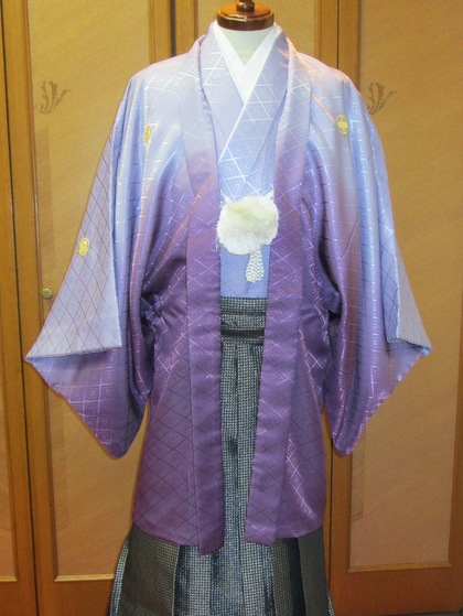 男紋付羽織袴 カラーバリエーション（新郎衣裳・成人式男子着物）青・ピンク・グレー