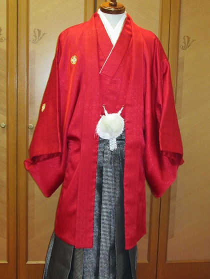 男紋付羽織袴 カラーバリエーション（新郎衣裳・成人式男子着物）赤・青・紺色 ぐんじょう色