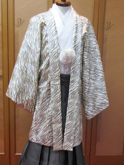 男紋付羽織袴 カラーバリエーション（新郎衣裳・成人式男子着物）ゼブラ柄 紫 モノトーン 白黒