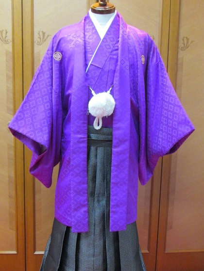 男紋付羽織袴 カラーバリエーション（新郎衣裳・成人式男子着物）ゼブラ柄 紫 モノトーン 白黒