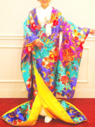 色打掛 カラフル（ブルー系）フキ布 裏地黄色