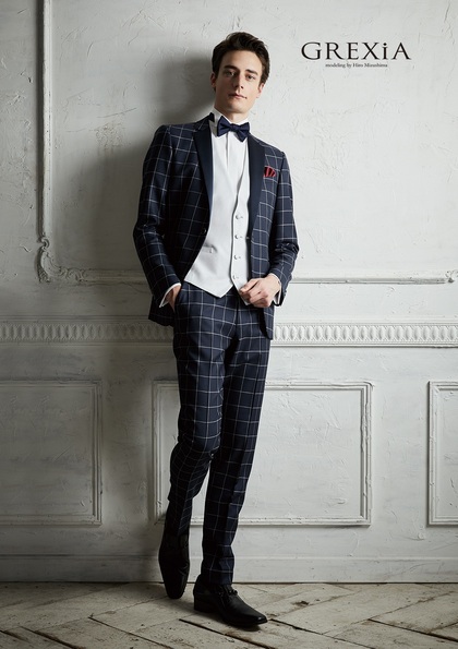 タキシード チェック柄 ネイビーカラー
