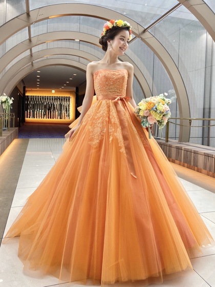 カラードレス Lulu felice(ルル・フェリーチェ)オレンジ ビタミンカラーのチュールドレス