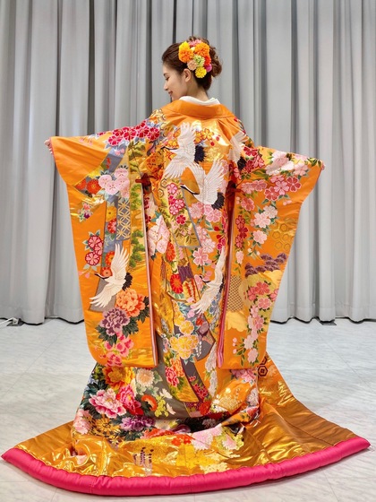 オレンジの色打掛 （ふき布ピンク）