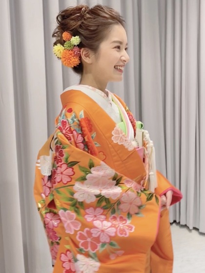 オレンジの色打掛 （ふき布ピンク）