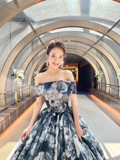 イサムモリタ カラードレス ブラック花柄