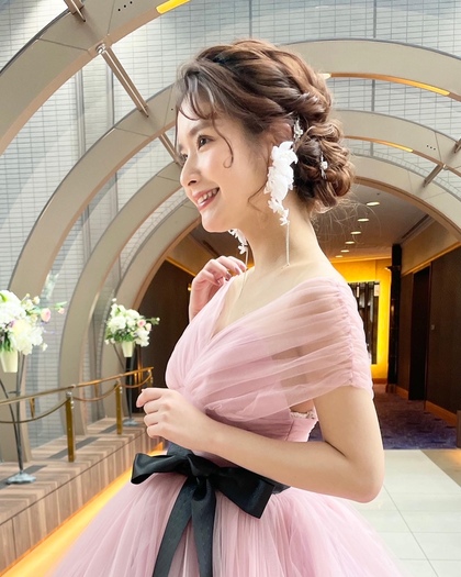 カラードレス ピンク 二の腕カバーのプリンセスドレス