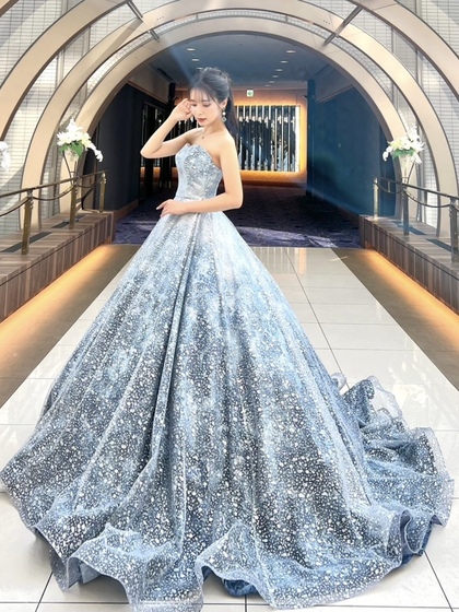 新作キヨコハタ カラードレス ブルー 宝石ドレス