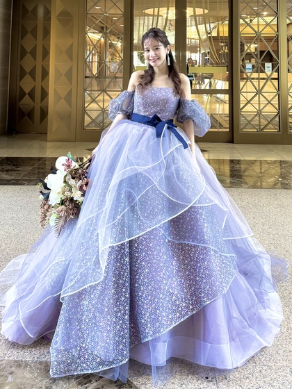 KIYOKO HATA（キヨコハタ取扱店）パフ付きラベンダーグリッタードレス