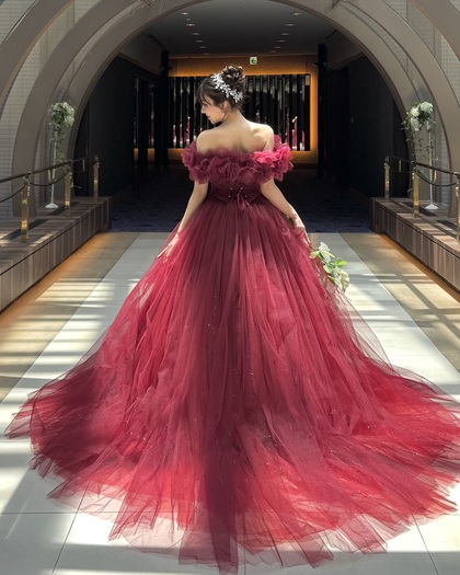 新作カラー　ボルドーグリッタードレス