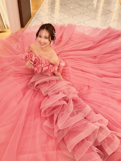 KIYOKOHATAピンクフラワーカラードレス