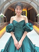 グリーンカラードレス　サテン光沢