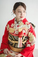 引き振袖　花嫁振袖　赤地古典