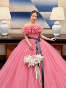 KIYOKOHATAピンクフラワーカラードレス